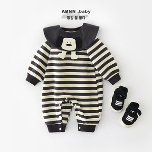 2025 New Autum Kidsren's Cartoon Jumpsuit Newborn Stripesd Removable Collar Long-Sleeved Crawler Suit 53566