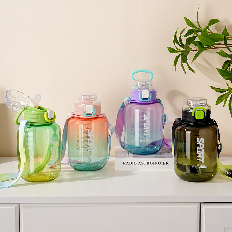 Plastic big belly cup water bottle high-looking large capacity high temperature resistant summer portable straw Cup strap