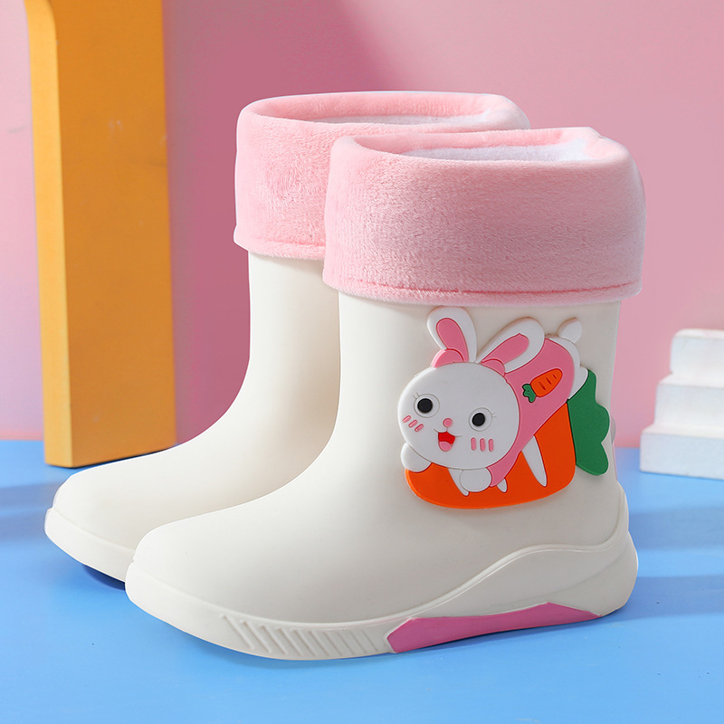 Children's Cartoon Rain Boots with Velvet Removable Rain Boots for Boys and Girls, Primary School Students, Middle and Large Kidsren's Waterproof Rain Boots, Mid-Tube Water Shoes