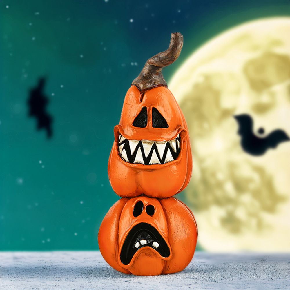  New Halloween Creative Witch Black Cat Pumpkin Head Resin Small Ornaments Desktop Atmosphere Decorations