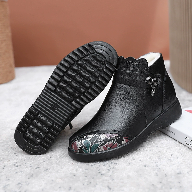 Прямые продажи с фабрики, горячая кожаная женская обувь, с круглым носком, мягким низом, женские короткие сапоги из натуральной шерсти, Женская хлопковая обувь среднего возраста, оптом