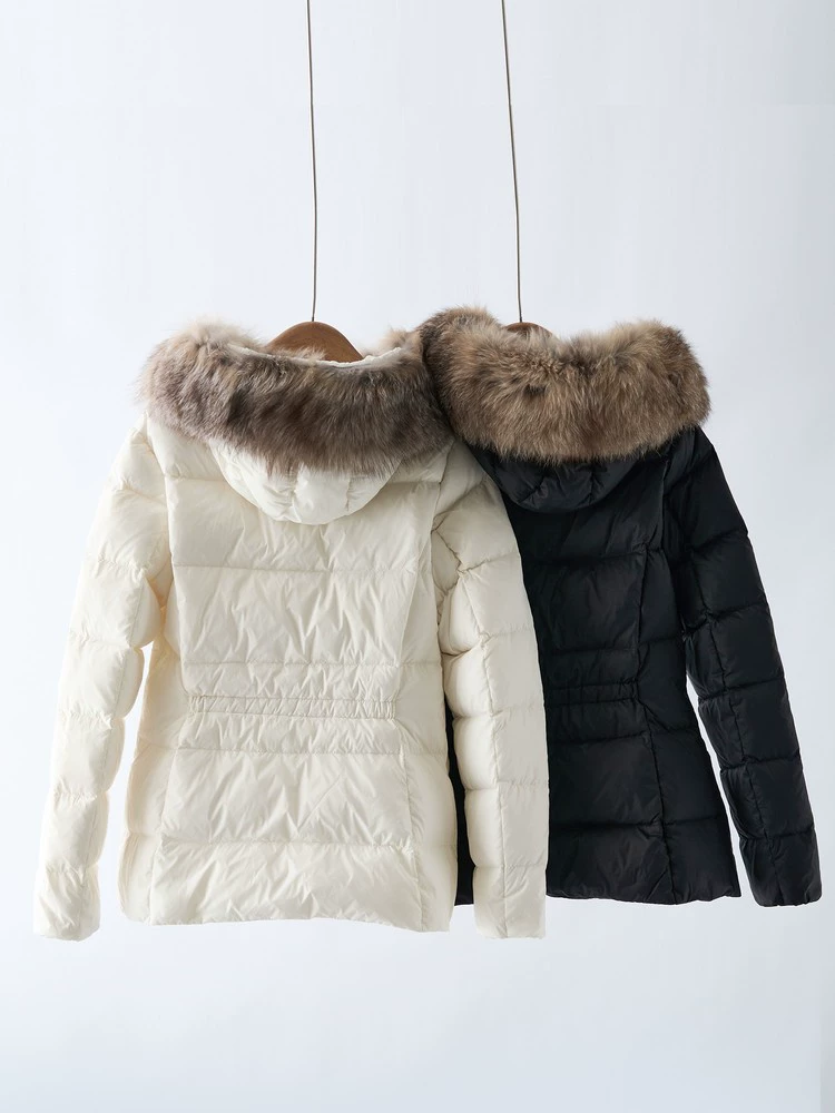 Velvet short down jacket, fitted brace, goose down