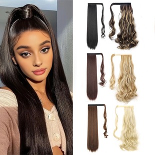Cross-border Wholesale Ponytail Wig Velcro Women Long Hair Braid Strap Wrap Fake Straight Hair Curly Ponytail