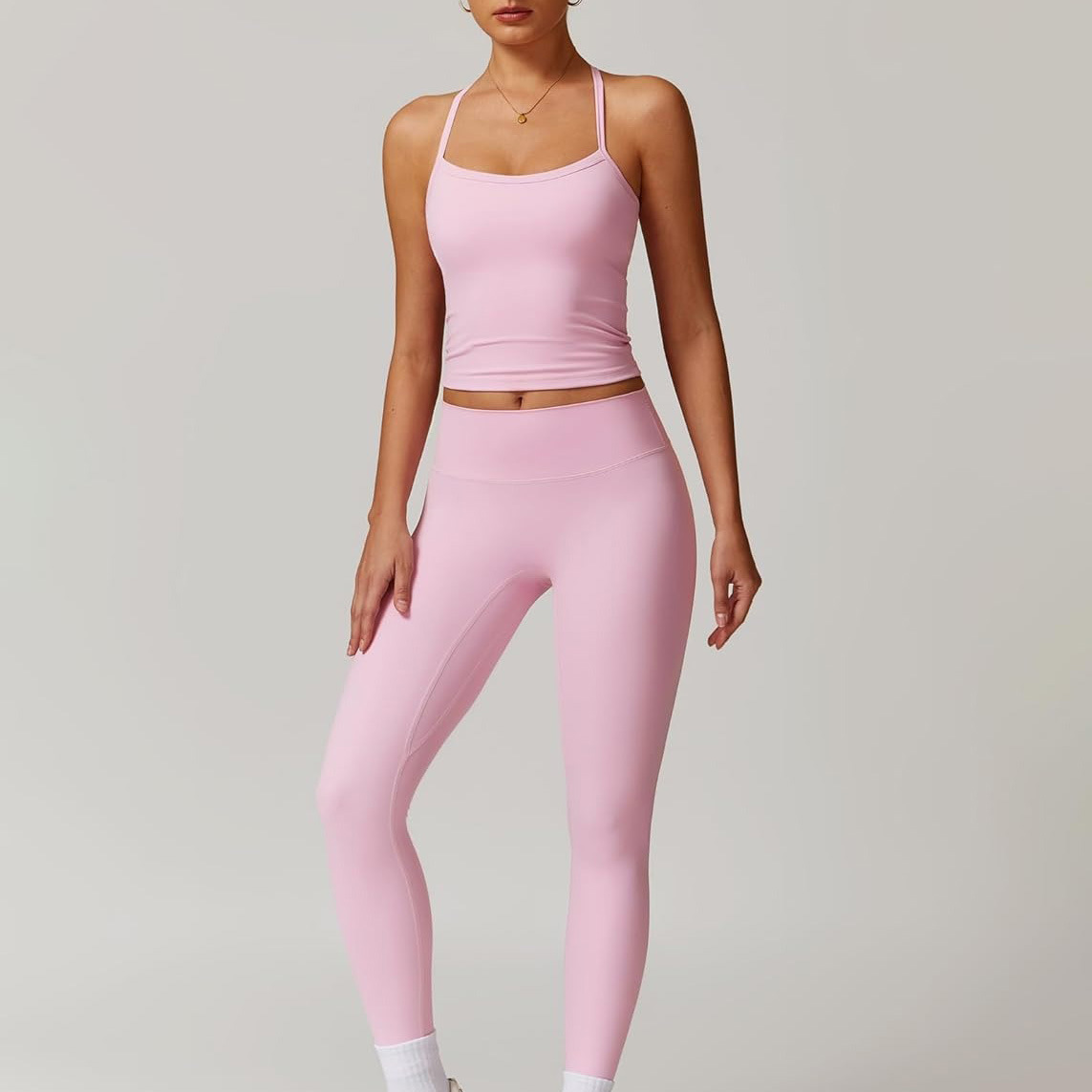 Women's Fitness Set Two-Piece Cross-Back Tank Top with High-Waisted Leggings Workout Clothes Yoga Wear