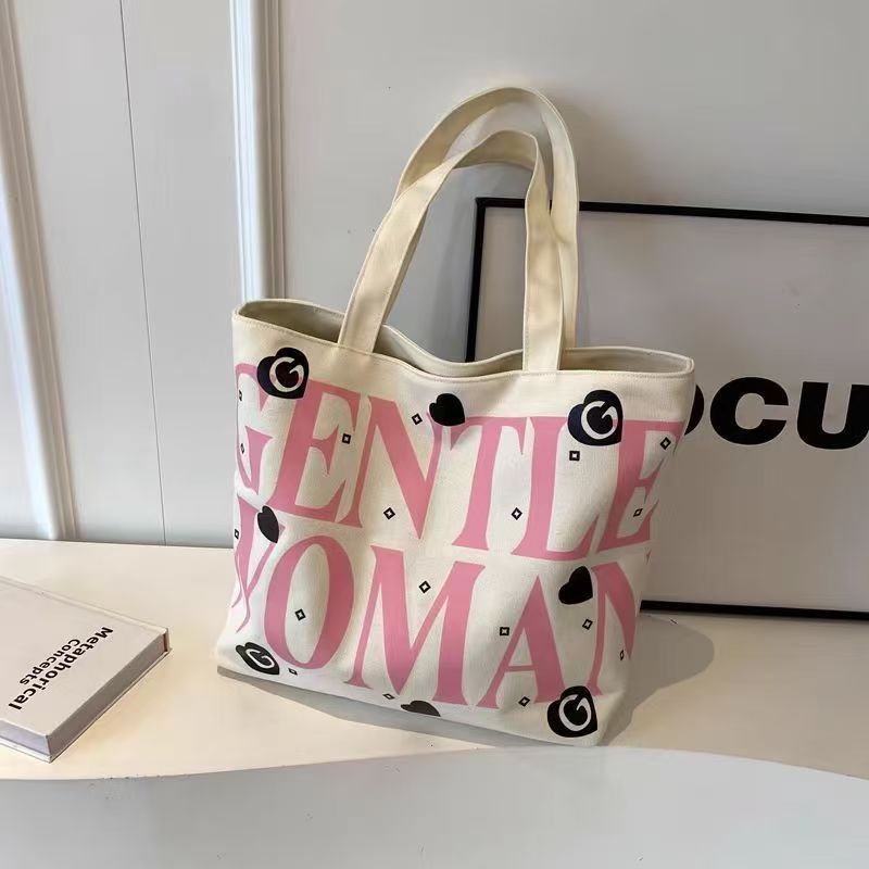 Student canvas bag, large-capacity tote bag, class commuting bag, versatile printed mommy hand bag, shoulder bag, shopping bag undefined