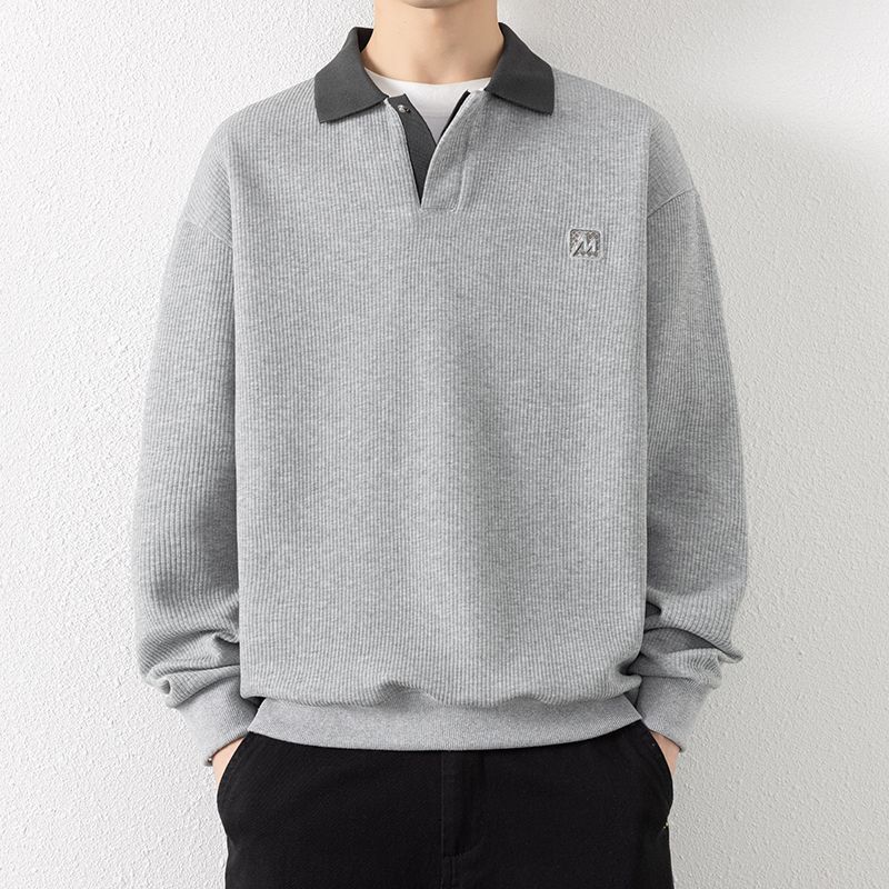 New Style Lapel Sweatshirt for Men, Autumn and Winter Trendy Loose Shirt, Long-Sleeved Shirt with Collared Bottoming Shirt