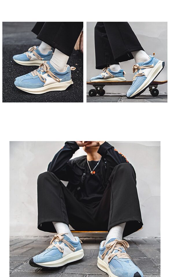 Giày sneaker nam phối màu , nhẹ thoáng khí, đế bệt — màu xanh, màu xám chi tiết 17