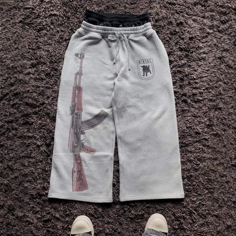 Y2K High Street European and American Cross-Border Ins Double Waist Printed Embroider Street Foldableing Trousers Sweatshirt Casual Straight Pants