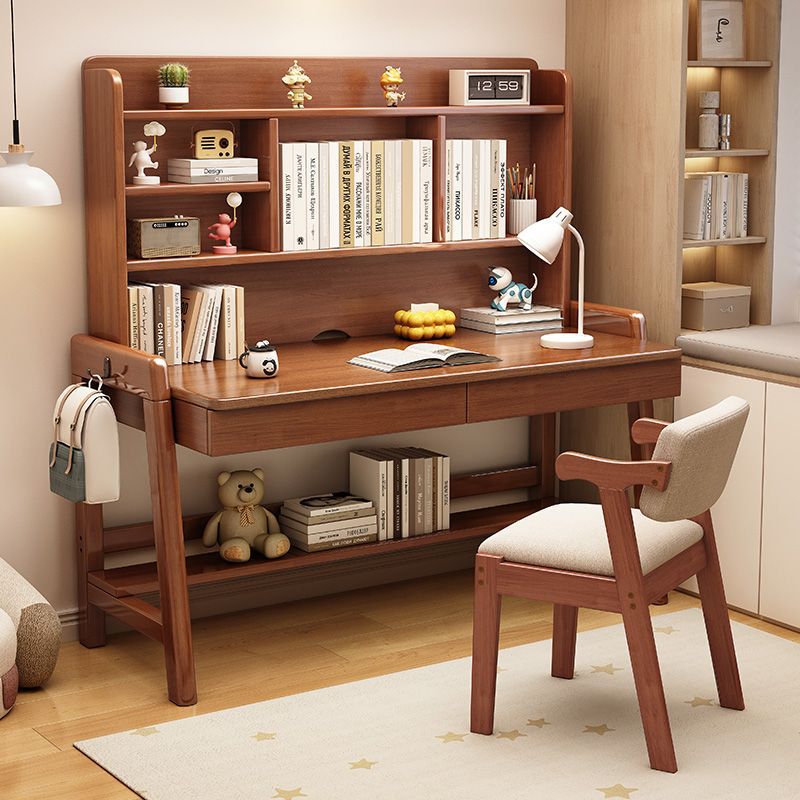 Multifunctional All-In-One Table with Bookshelf Solid Wood Desk All Solid Wood Study Table and Chair Set Desk Children's Junior High School and High School
