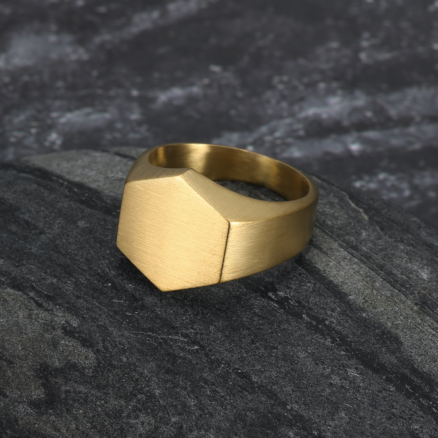 14g Weight Fashion Hexagon Customization Laser Engraving 304 Stainless Steel Plating Unisex Rings Men Band Rings