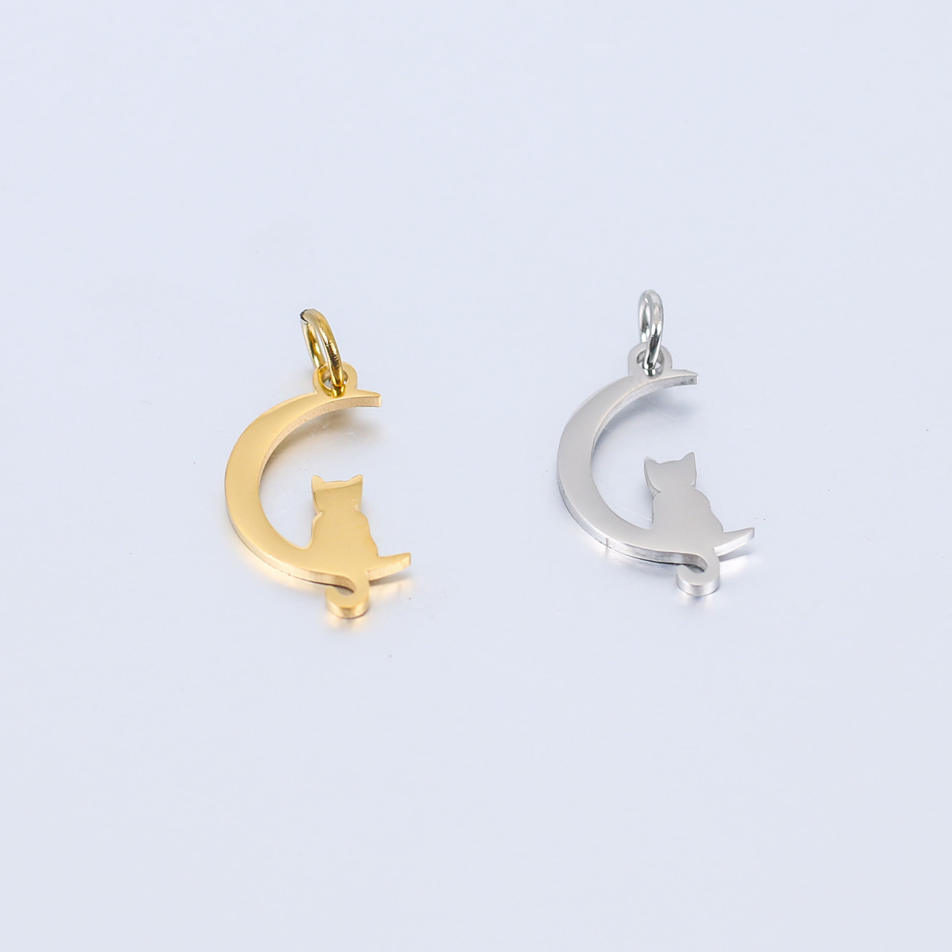 DOOYIO 5 teile/los Edelstahl Pet Halsband Mond Katze Spiegel Poliert Anhänger DIY Machen Halskette Gold-überzogene Zubehör – Detail 7