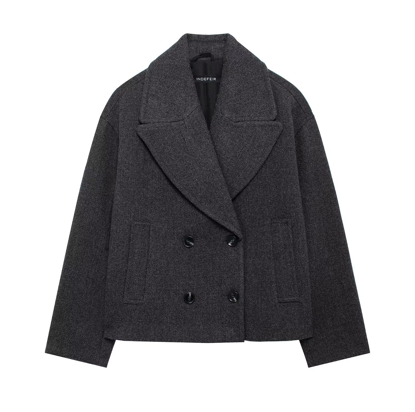 Damen 2024 Herbst/Winter Schurwolle-Mischung Zweireihiger Mantel mit Knopfleiste_voghion.com