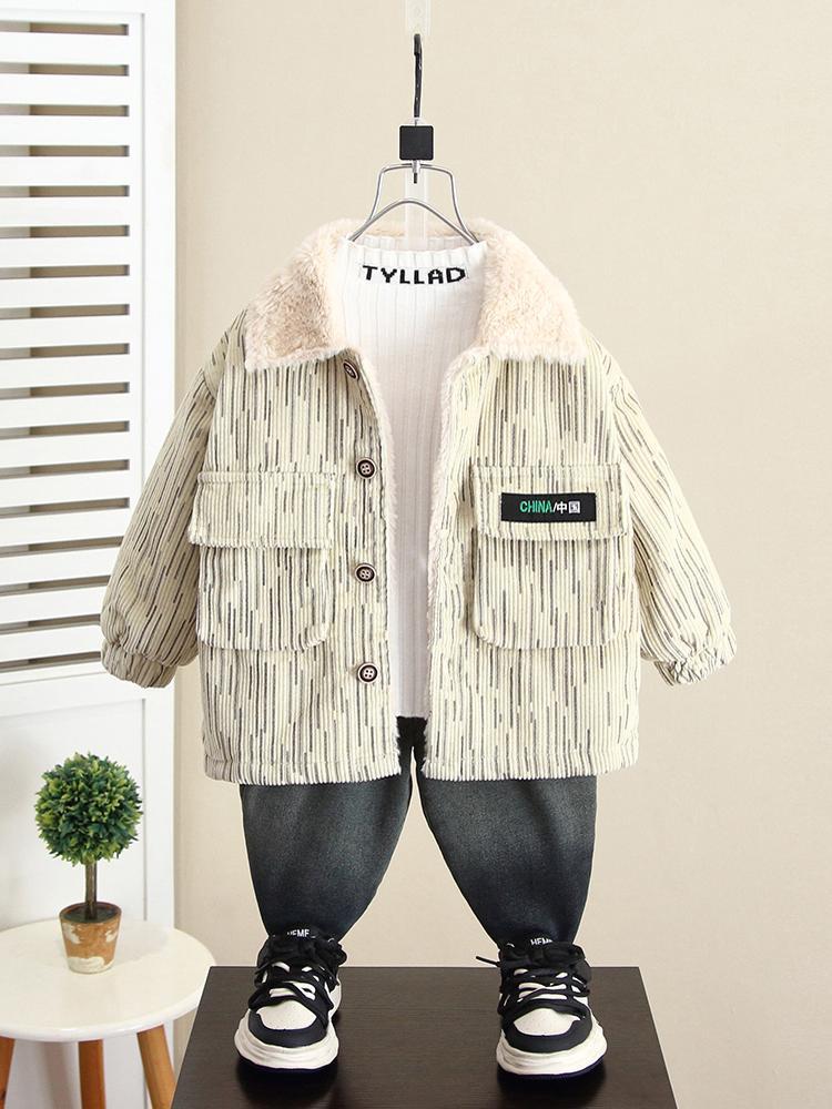 Chaqueta de Pana para Niños 6573, Otoño e Invierno, Forrada de Felpa, Modelo 2026, Ropa de Invierno para Bebés, Algodón Grueso