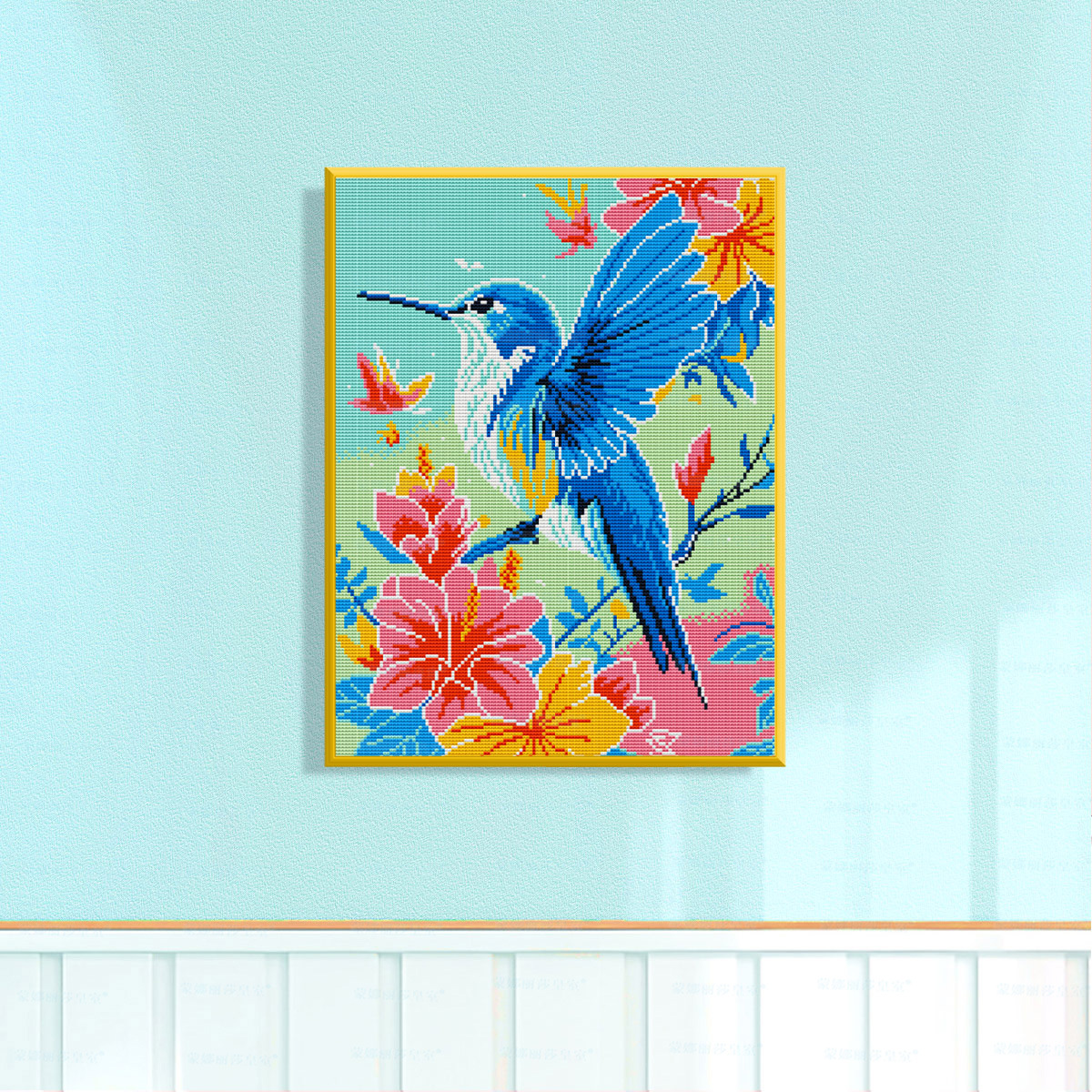 Mona Lisa flores reales y pájaros paquetes de material de bordado cruzado colibríes de color nuevo estilo minimalista decoración estética decoración de pared de sala de estar image 4