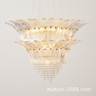 中古Murano穆拉诺客厅挑空吊灯轻奢大厅复古水晶法式卧室餐厅灯具-阿里巴巴