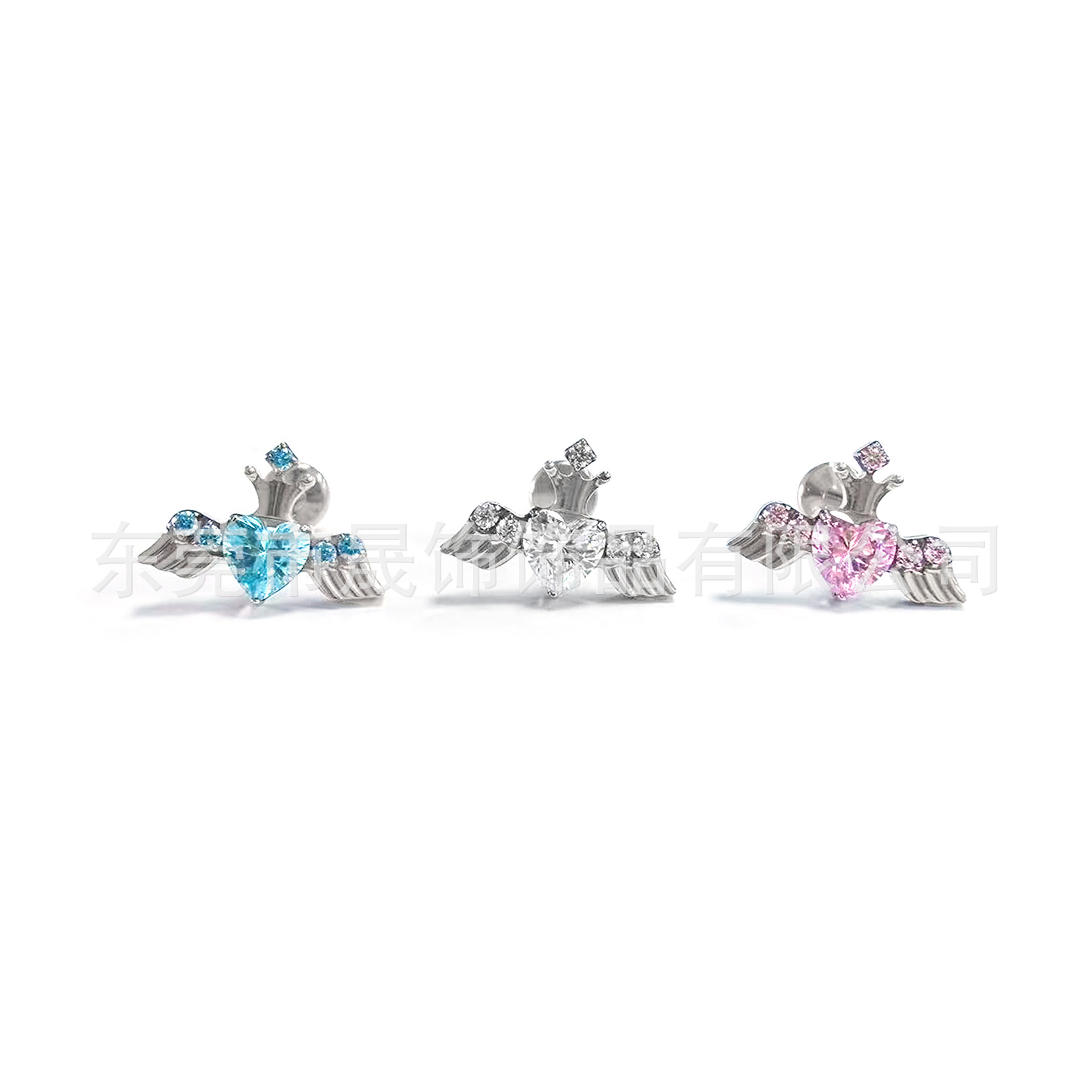 F136 Titanium Alloy Heart 天使翅膀 Ear Stud Studded 5A Cubic Zirconia Helix Cartilage Stud G23 Titanium Internal Thread Piercing Jewelry
