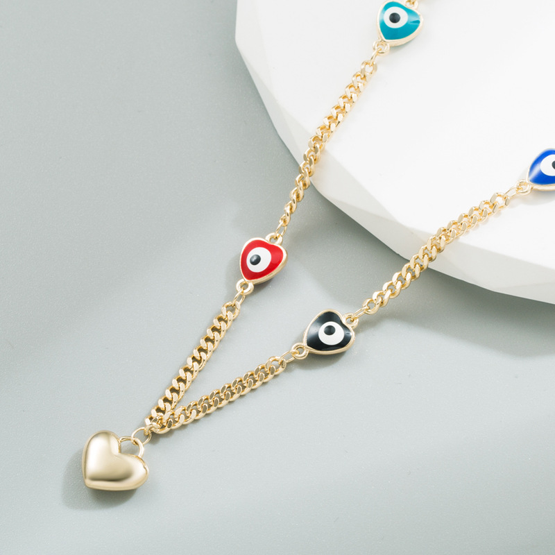Retro Devilu0027S Eye Heart Shape Titanium Steel Necklace Enamel Stainless Steel Necklaces