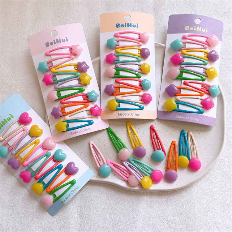Summer and Autumn Children's Colorful Heart Candy Bean Hair Clips Cute Girls' Pentagon Hair Pins Baby bangs broken hair BB clips