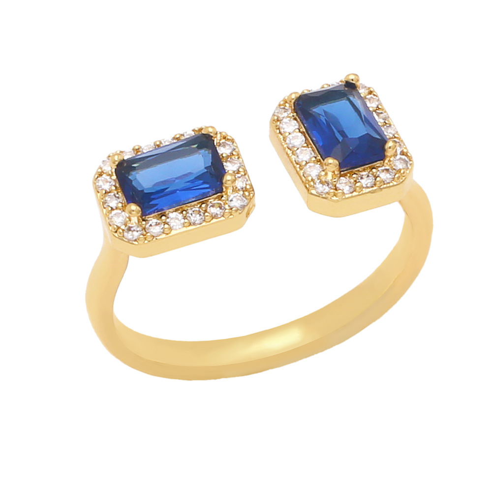 Simple Geometric Copper 18K Gold-plated Square Color Zircon Ring