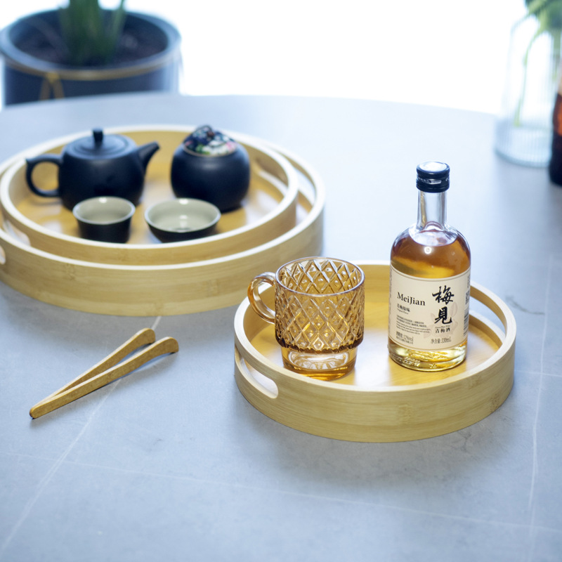 Bandeja de té portátil, taza de té doméstica, juego de té, taza de agua, bandeja de té de madera de bambú japonés, bandeja de té redonda