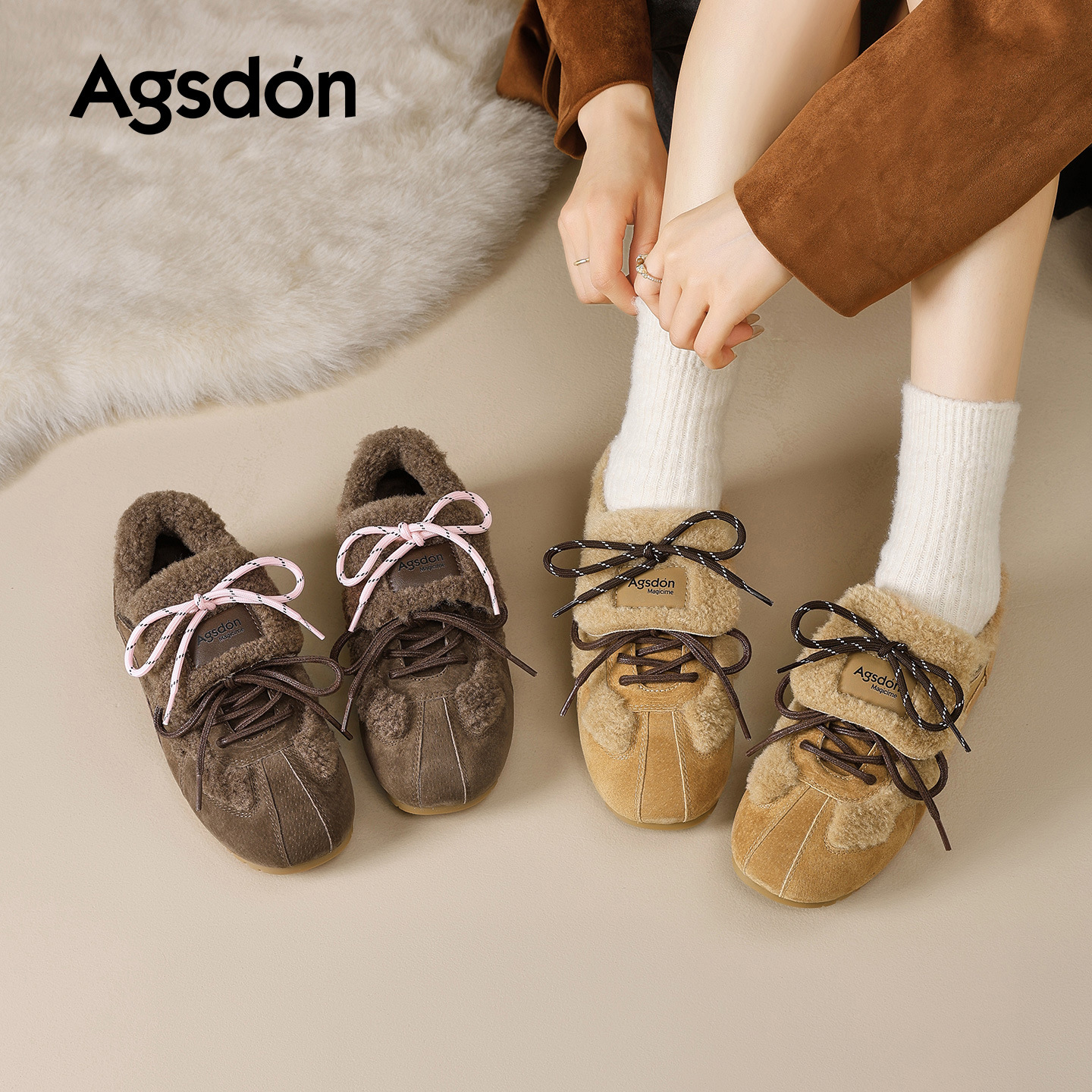 Augu Lion Deng Xiaoping zapatos de entrenamiento de lana para mujeres 2025 nuevo invierno de suela gruesa botas de nieve de peluche zapatos deportivos casuales de algodón