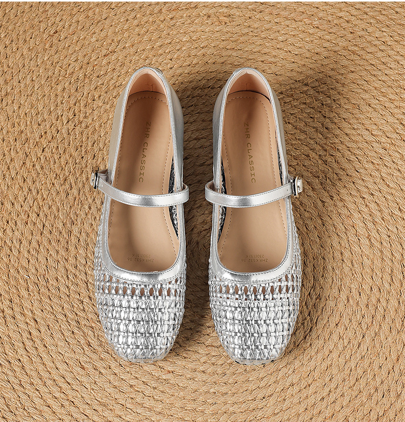 Giày Mary Jane nữ kiểu Pháp quai ngang đế bằng thoáng khí — K532 Bạc chi tiết 23