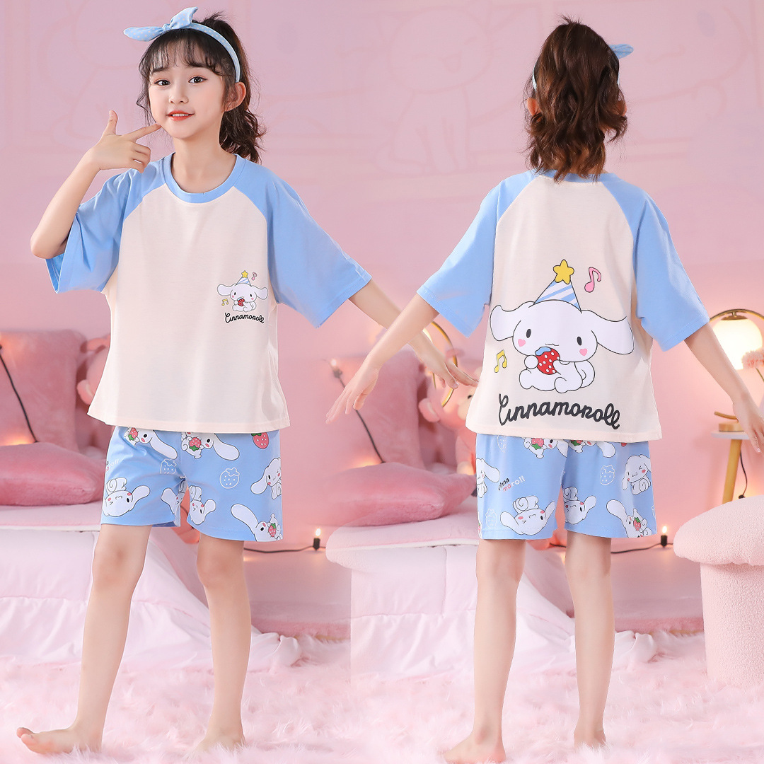 Pijamas infantiles niñas de manga corta verano delgado dibujos animados yu Gui perros niñas de niños mayores set de ropa de bebé