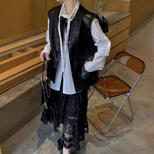 慵懒风真皮马甲女2025秋新款绵羊皮油蜡皮衣背心阔版工装中长外套