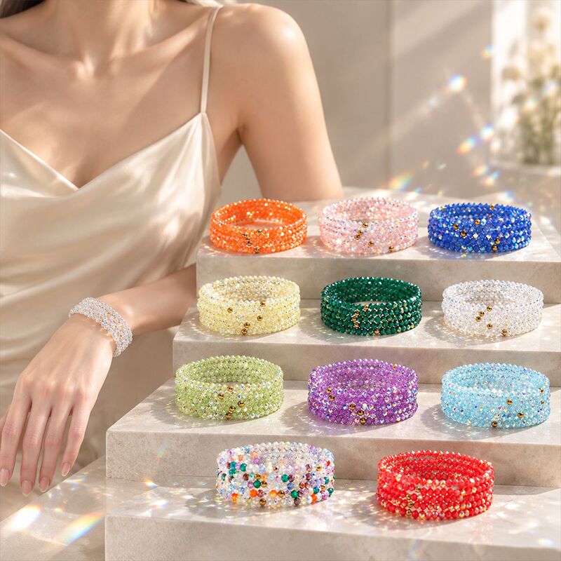 Glass crystal bracelet set, multi-layered, with sparkling rhinestones, elastic, lightweight, luxurious, versatile women's jewelry, suitable for cross-border sales Glass crystal bracelet set, multi-layered, with sparkling rhinestones, elastic, lightweight, luxurious, versatile women's jewelry, suitable for cross-border sales