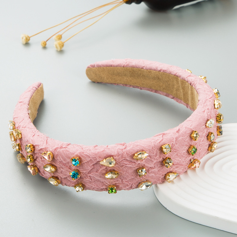 Fashion Baroque Style Diamond Pleated Sponge Wide Brim Hair Accessories Headband display picture 3