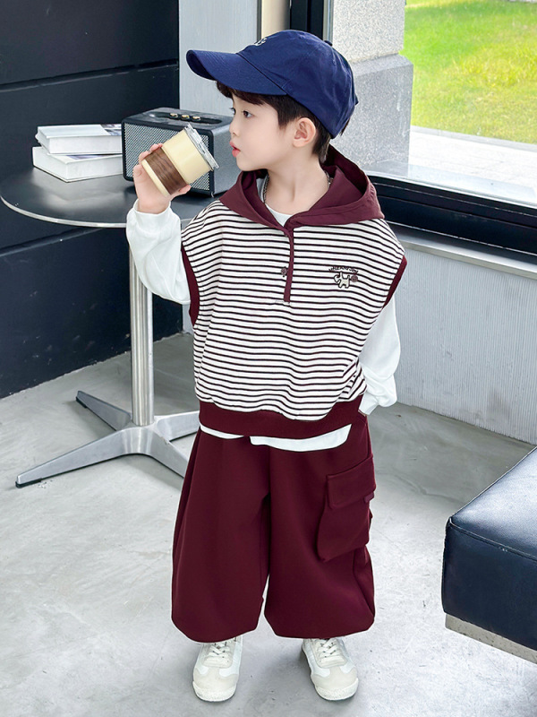 9692男童秋套装2025新款男宝宝韩范痞帅儿童装连帽卫衣卫裤三件套|undefined
