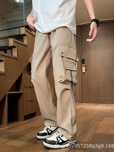 Japanese retro work pants for men, summer loose design, popular multi-pocket casual wide-leg floor-length pants