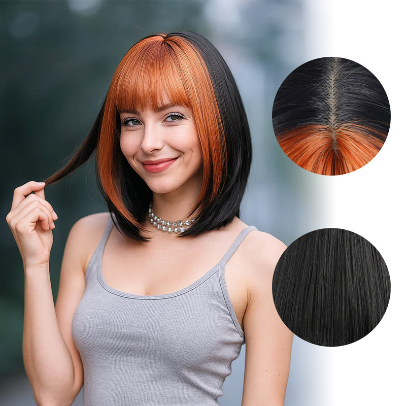 Cross-Border New Bob Wig for Women Bobo with Bangs Short Straight Hair Bobo Brown Black Chemical Fiber Full Headgear Manufacturer Wholesale