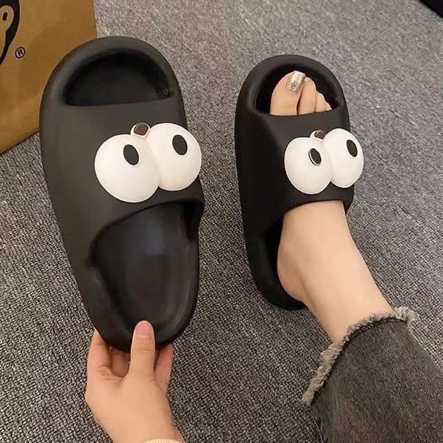 큰 눈을 가진 EVA 빵 슬리퍼 - 검정색