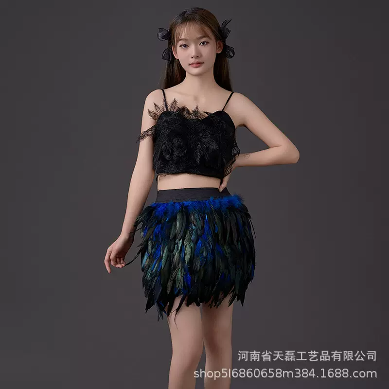 跨境外贸羽毛裙子不规则半身裙化妆舞会短裙圣诞成人儿童表演演出