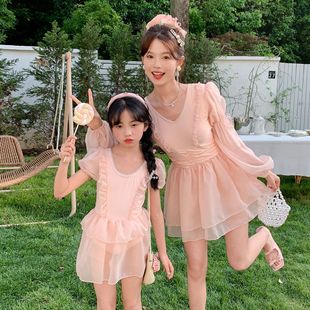 Girls Summer One-Piece Swimsuit 2025 New Kidsren's Dress-Style Swimsuit Bottoms Girls Family Style Swimwear