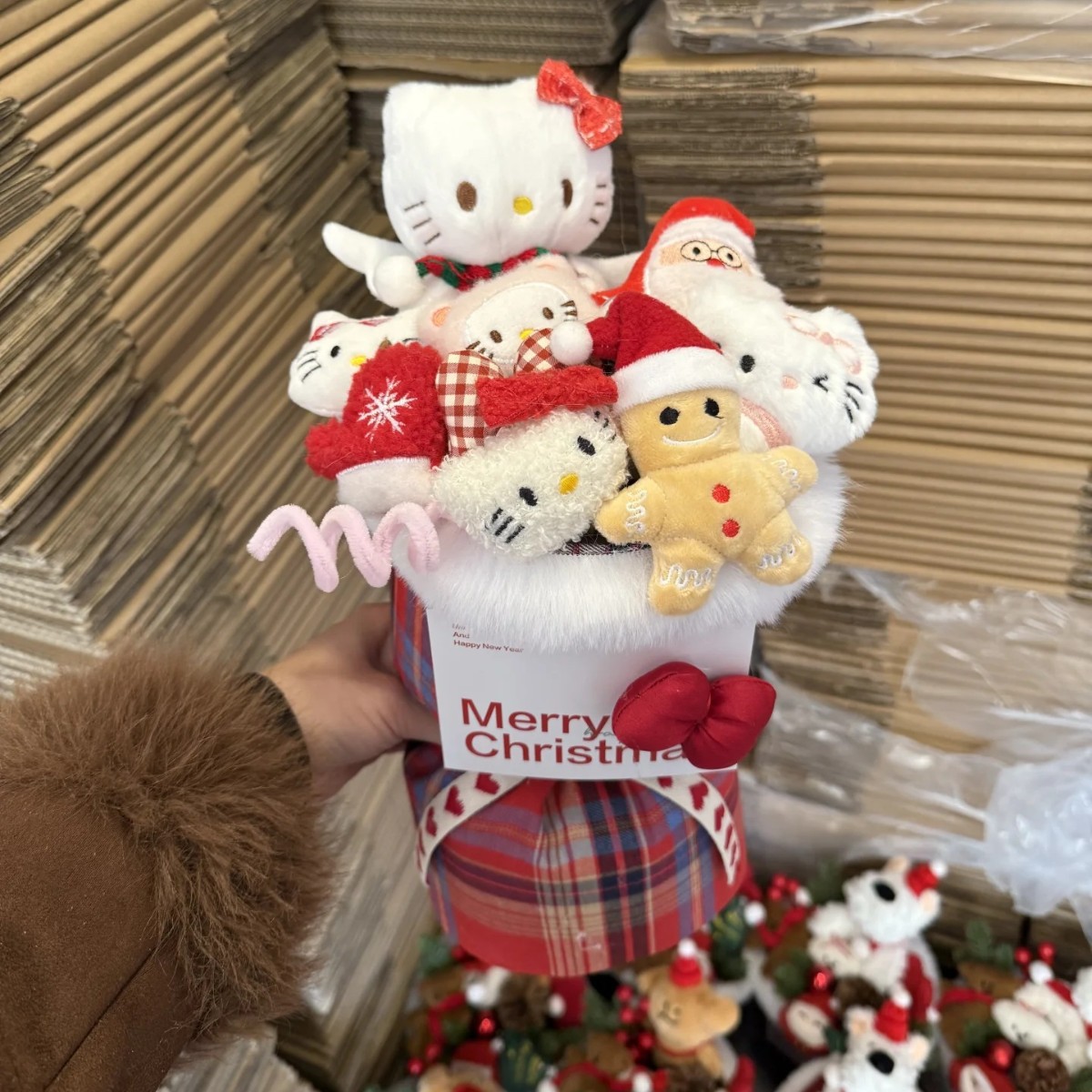 Mantequilla de Navidad Día de San Valentín Teddy Bear Buquet para novia muñeca de peluche dibujos animados creativos regalo de cumpleaños