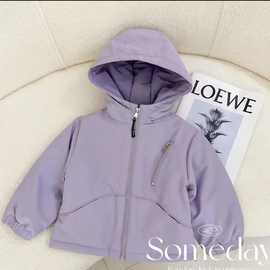 2025幼儿园爆款连帽加绒加厚冲锋衣外套男女童冬装棉服外套韩版潮