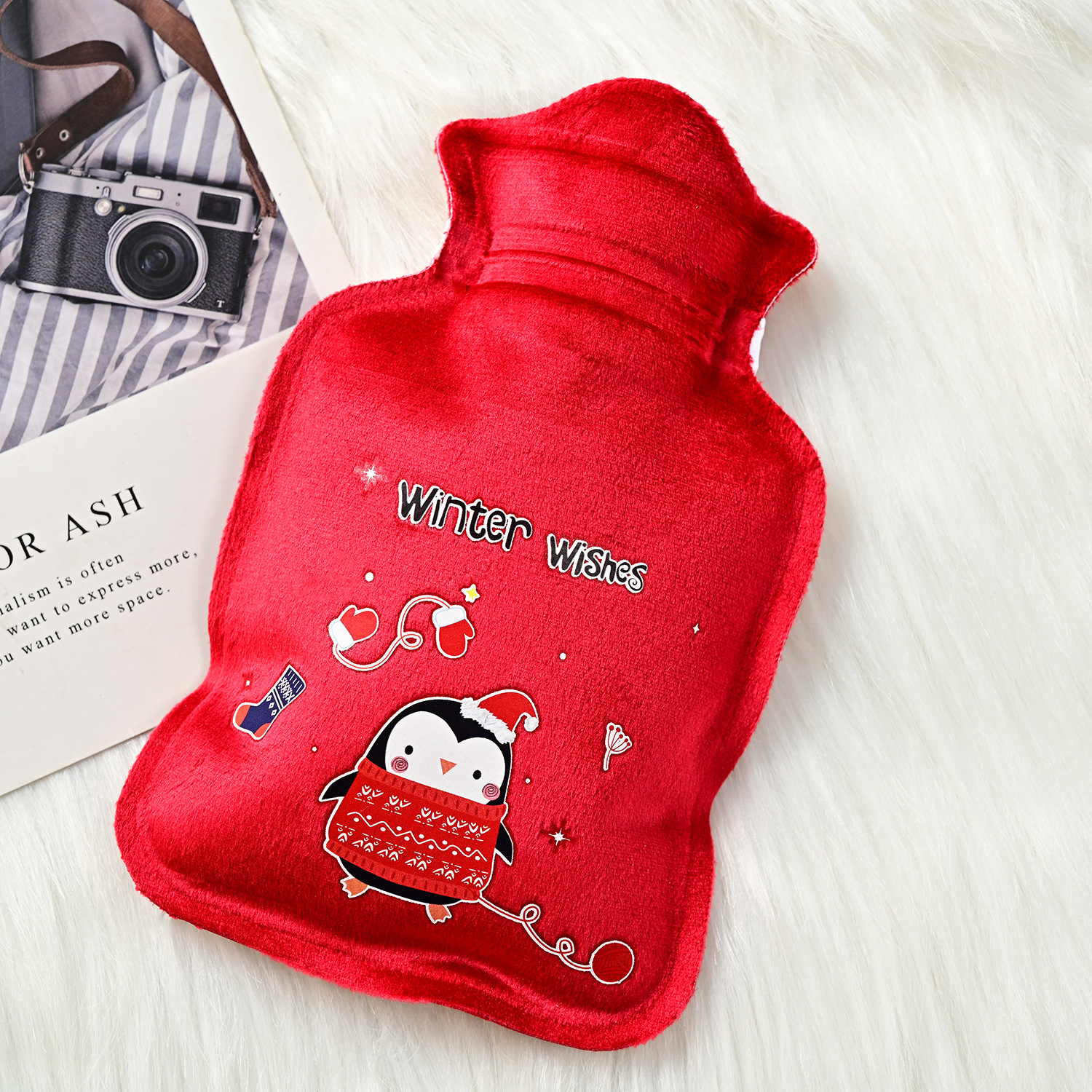 New Short Plush Hot Water Injection Bag Small Hot-water Bag Portable Warm Belly Mini Plush Warm Handbags Heating Pad display picture 8