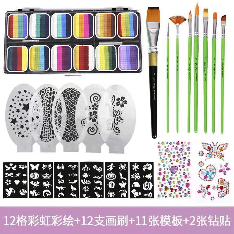 12 gradiente de color lavable Arco Iris tira traje mate nacarado fluorescente color cambiante pigmento de pintura corporal mixta