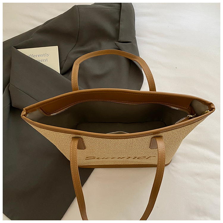 Straw woven letter large-capacity bag 2025 single-shoulder large bag for women, new beach woven summer Korean-style tote bag undefined