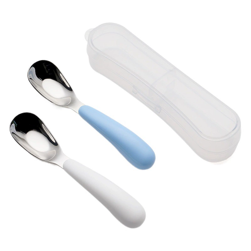 Горячая продажа детской слитка из нержавеющей стали, углубление, ложка для детского питания, Детская тренировочная ложка, уличная портативная посуда