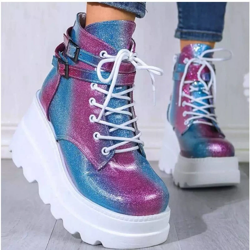 Трансграничные женские сапоги больших размеров, Зимние новые европейские и американские короткие сапоги с круглым носком и толстой подошвой, 2022, женская обувь, комплект с толстой подошвой, ремень с пряжкой для ног