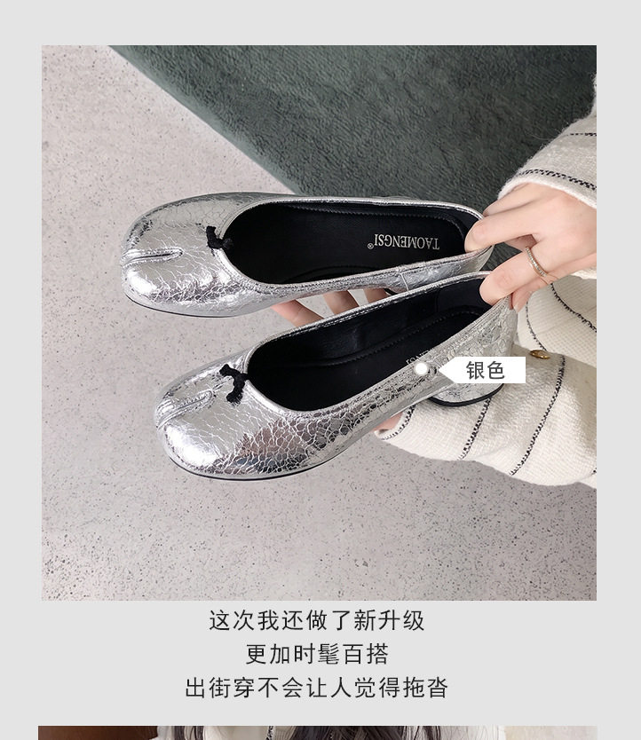 Giày búp bê nữ mũi tách ngón gót thô 3–6 cm, kiểu Mary Jane thời trang, dễ xỏ chân — bạc, màu mơ, Điểm sóng Đen, đen chi tiết 9