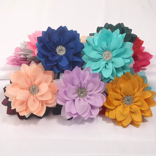New Handmade Hair Flower with Pointed Lotus Leaf Design and Rhinestones, American Children's Hairband, Hairpin, Hair Accessory DIY Accessories in 20 Colors