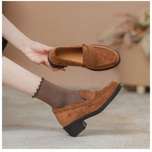 2024 New suede hidden height loafers slip-on chunky heel wedge leather shoes women's all-match elegant women's shoes