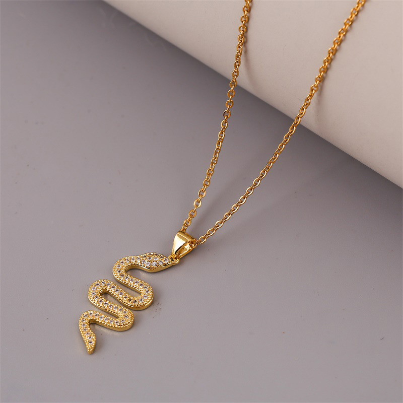 Fashion Long Copper Inlaid Zirconium Zodiac Snake Necklace display picture 6