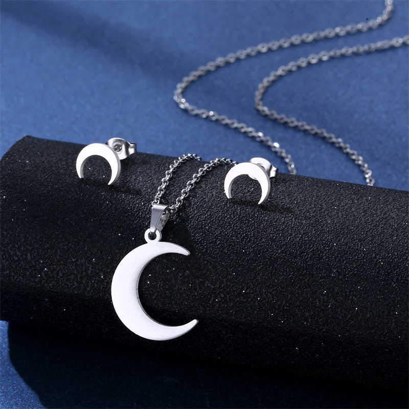 Simple Style Pentagram Star Elephant Stainless Steel Earrings Necklace 3 Piece Set