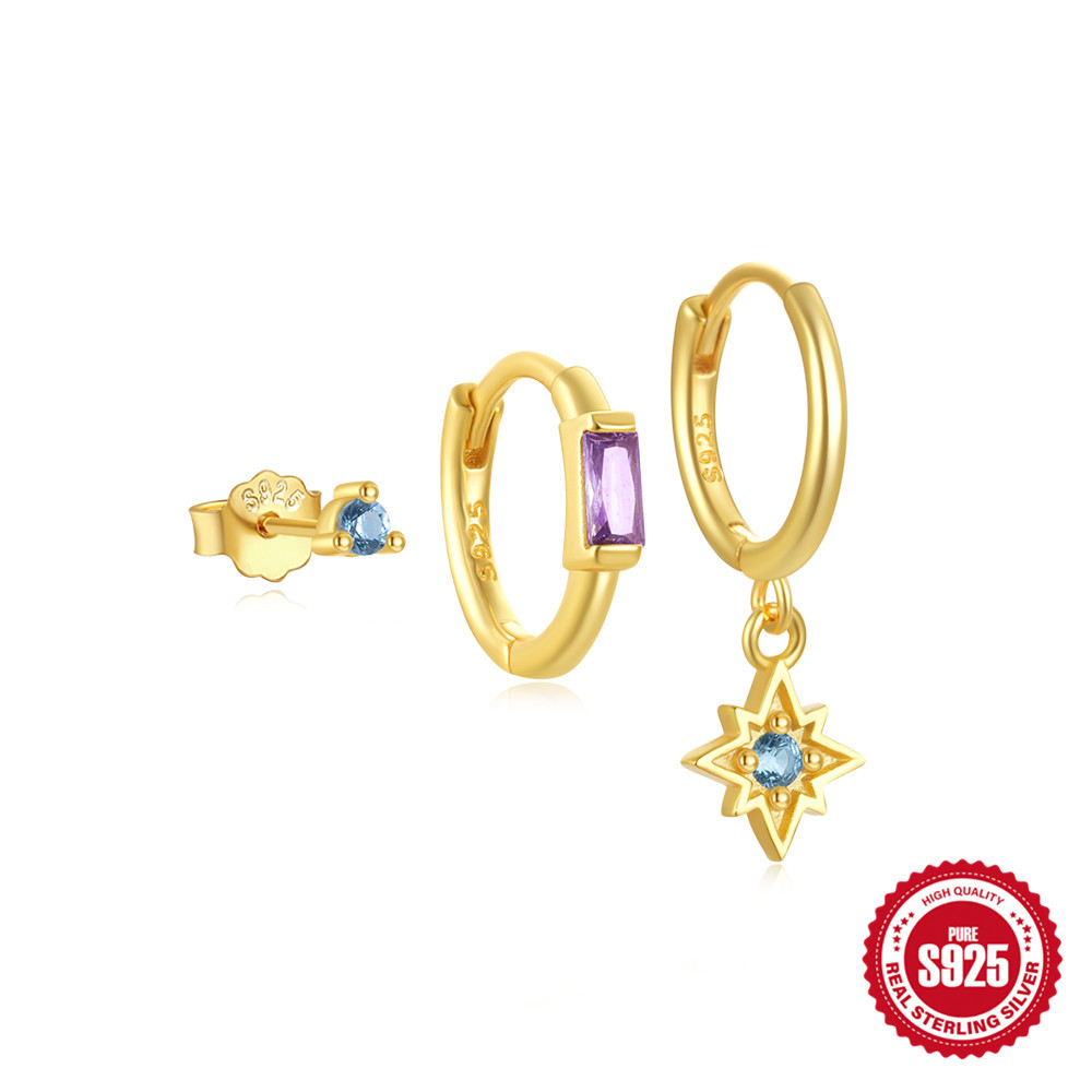 Uso diario europeo y americano s925 plata de ley simple y versátil colgante octogonal geométrico traje de aretes