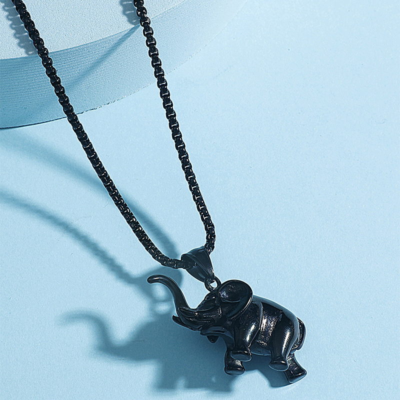 Hip Hop Upright Elephant Pendant Titanium Steel Necklace display picture 4